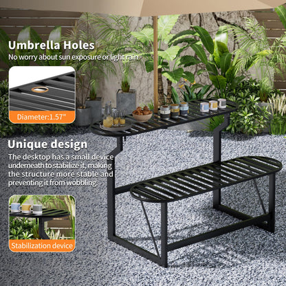 ZONVEOKE Convertible Bench, 2 in 1 Carbon Steel Picnic Table, Transforming Interchangeable Outdoor Table with Umbrella Hole, for Outside Patio Porch Backyard Park Garden 2 Pack Black Bench
