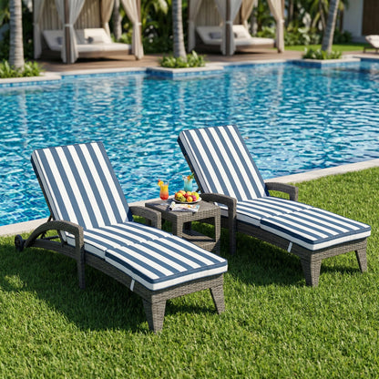 DAYARUS Patio Chaise Lounge Chairs Set of 2, Outdoor Recliner with Washable & Removable Cushions, 5-Position Adjustable Backrest, All-Weather Rattan & Metal Pool Lounger with Wheels for Deck, Blue