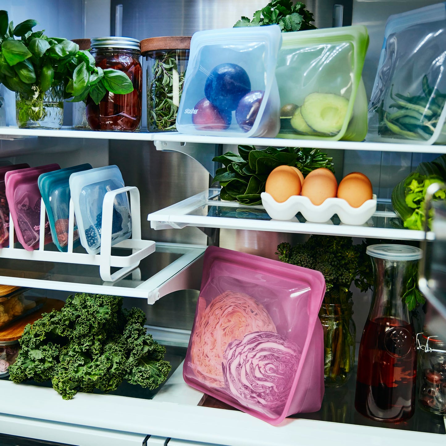 Stasher Silicone Reusable Storage Bag, Stand-Up Mega Bag, Reusable Freezer Bags, Microwave, Dishwasher, Oven Safe, Sous Vide, Premium Lunch Container, Eco Friendly, Food Storage Bags, 104 oz, Clear