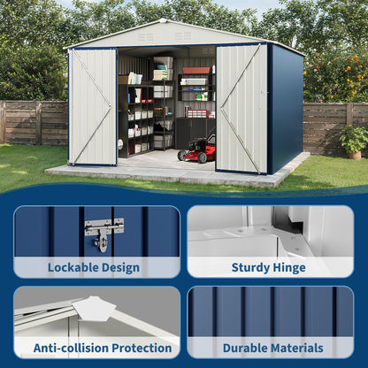 Garvee 10 X 10 FT Outdoor Storage Shed,Metal Garden Sheds&Outdoor Storage Clearance, Large Outdoor Storage Shed for Tools, Lawn Equipment, Garden Supplies - All Weather Lockable Metal Shed