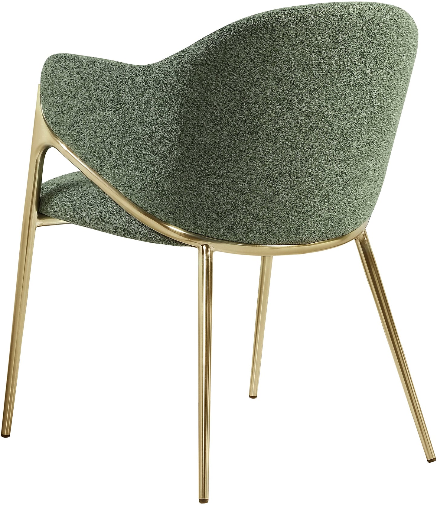 Meridian Furniture 559Green-C Nial Collection Modern | Contemporary Dining Chair with Rich Green Boucle Fabric, Iron Frame in Brushed Brass Finish, 22.5" W x 24.5" D x 31.5" H, Green, Set of 2