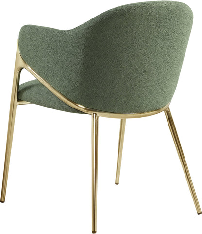 Meridian Furniture 559Green-C Nial Collection Modern | Contemporary Dining Chair with Rich Green Boucle Fabric, Iron Frame in Brushed Brass Finish, 22.5" W x 24.5" D x 31.5" H, Green, Set of 2