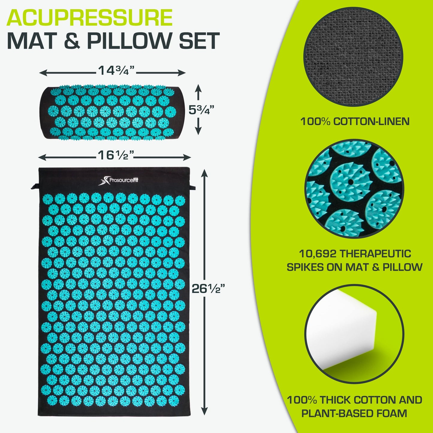 ProsourceFit Acupressure Mat and Pillow Set for Back/Neck Pain Relief and Muscle Relaxation