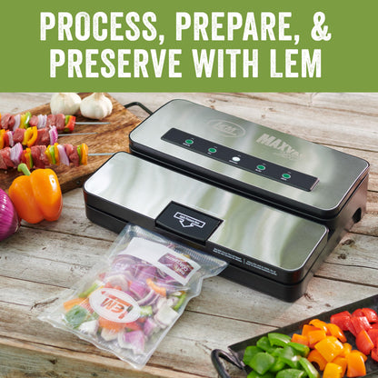 LEM Products MaxVac 250 Stainless Steel Vacuum Sealer with Built-In Bag Holder and Cutter, Silver and Black