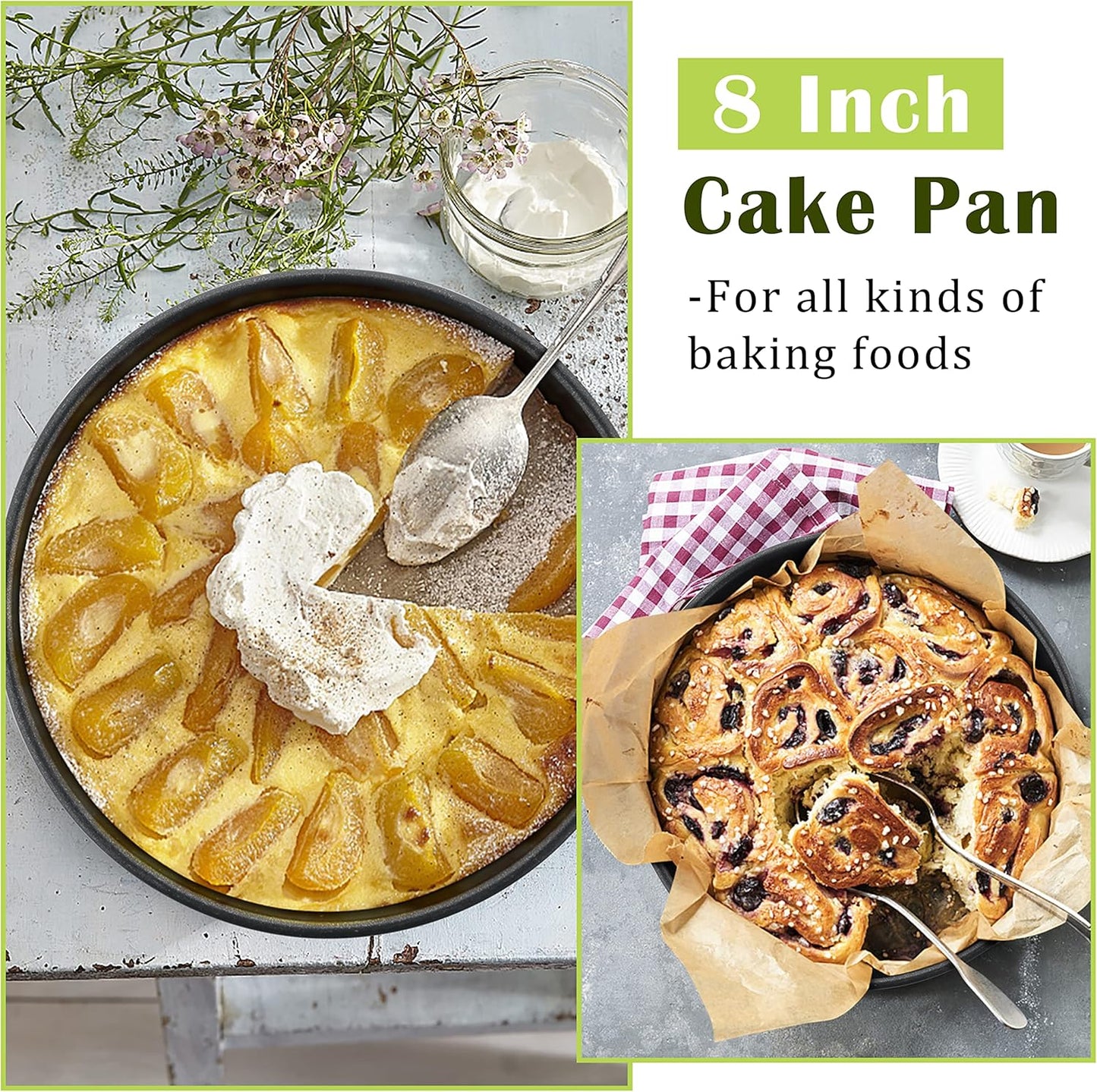 E-far 8 x 3 Inch Cake Pan Set of 2, Nonstick Stainless Steel Round Pans for Baking Birthday Wedding Layer Cakes