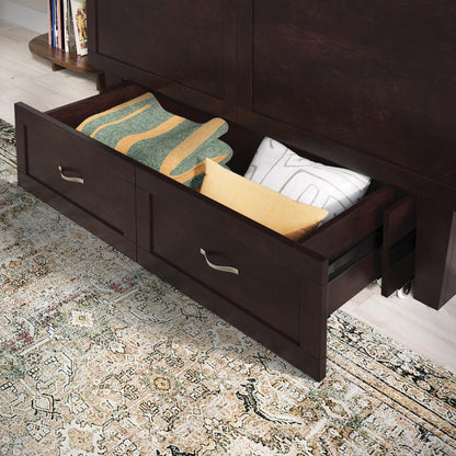AFI, Chelsea Mid-Century Modern Queen Solid Wood Murphy Bed Chest with 6" Mattress, Storage Drawer & Built-in USB Charger, Espresso
