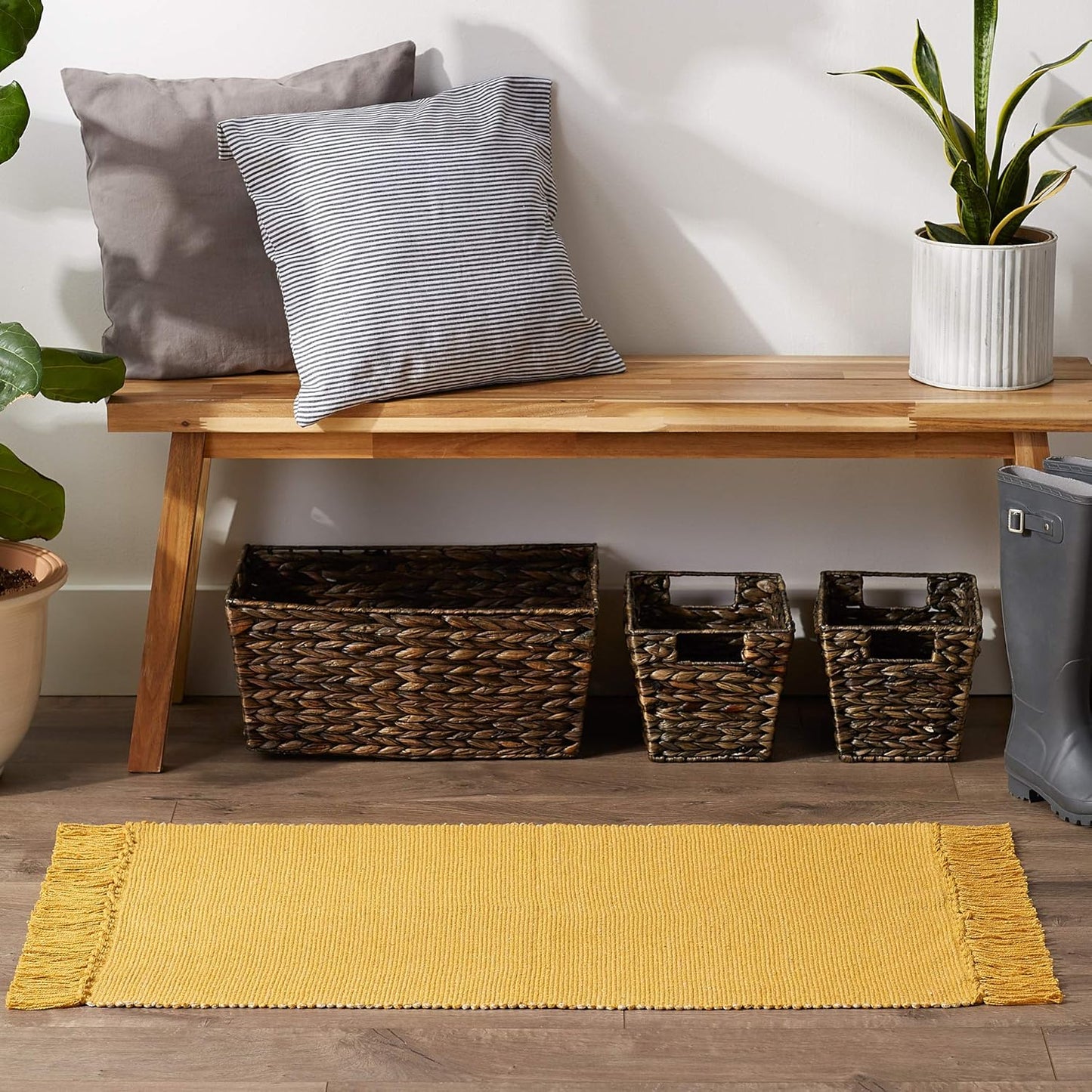 DII Woven Rugs Collection, Ribbed Reversible Cotton 2x3', Honey Gold & Off-White for Home Decor