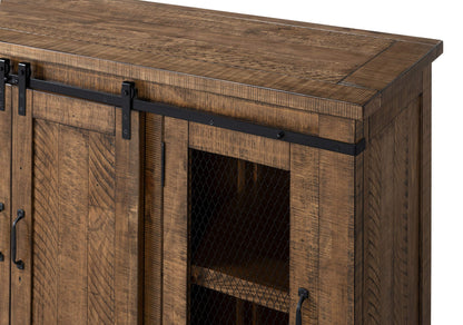 Martin Svensson Home 65" Solid Pine Wood Entertainment Center with Storage. Rustic TV Stand for TVs up to 70." Sliding Doors, Adjustable Shelves & Cable Management – Natural Finish