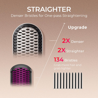 TYMO Hair Straightener Brush - Upgraded Ionic Plus Straightening Brush with Dense Bristles, 16 Temps, Dual Voltage | Ceramic Hot Comb for Women | Flat Iron for Thick Curly Hair, Black