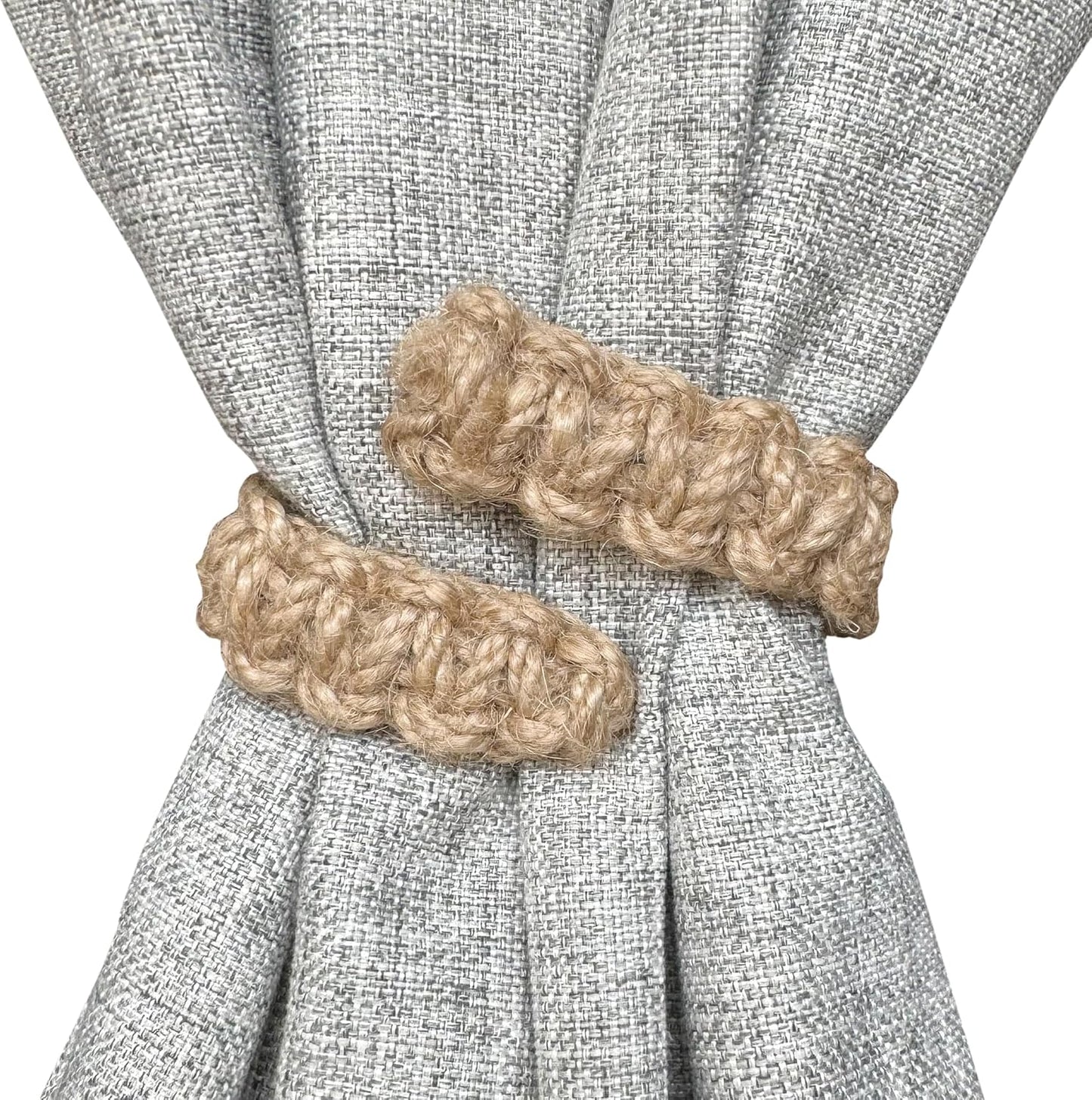 Boho Curtain Holdbacks Tiebacks for Drapes, Jute Rope Tie Backs for Light Sheer Curtains, Set of 4