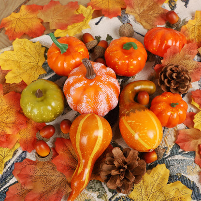 winemana Fall Decorations for Home-6pcs Mini Pumpkins & 2pcs Gourds, 30pcs Leaves & 10pcs Acorns, 2pcs Pinecones Centerpiece Set-Harvest Decor for Table Mantel (Largest: 4.5" x 2.1")