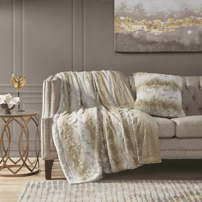 Madison Park Zuri Faux Fur Ombre Stripe Ultra Soft Luxury Decorative Throw Pillows, For Couch Bed With Insert, 20" x 20", Grey
