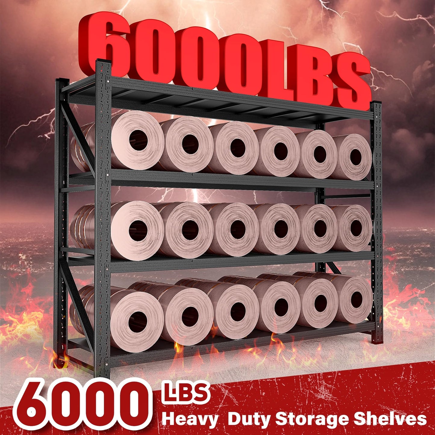 6000LBS Heavy Duty Garage Shelving Units,79" Wide & Deep Storage Shelves,Black Metal Garage Shelves,Large Storage Rack,Steel Shelf,Industrial Shelving for Shop,Warehouse,Basement,79" W x 24" D x 79" H