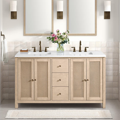 Alaterre Furniture Lucca Bathroom Vanity - Freestanding Cabinet Without Sink - 60 Inch Wood Bathroom Vanity with Soft-Close Doors and Three Drawers - for Double Sink Cabinet (Natural)