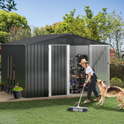 DWVO 10x8ft Outdoor Storage Shed, Large Metal Tool Sheds, Heavy Duty Storage House with Lockable Doors & Air Vent for Backyard Patio Lawn to Store Bikes, Tools, Lawnmowers, Dark Gray