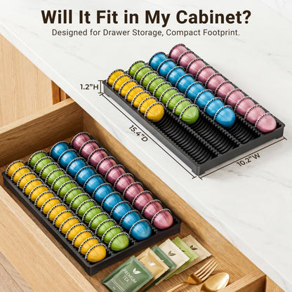 EVERIE Drawer Coffee Pod Organizer for Vertuo Capsules – Holds Up to 40 Large or 52 Small Pods, Space-Saving Insert Tray, Fits Kitchen Cabinets, 15.4" x 10.2" x 1.2"