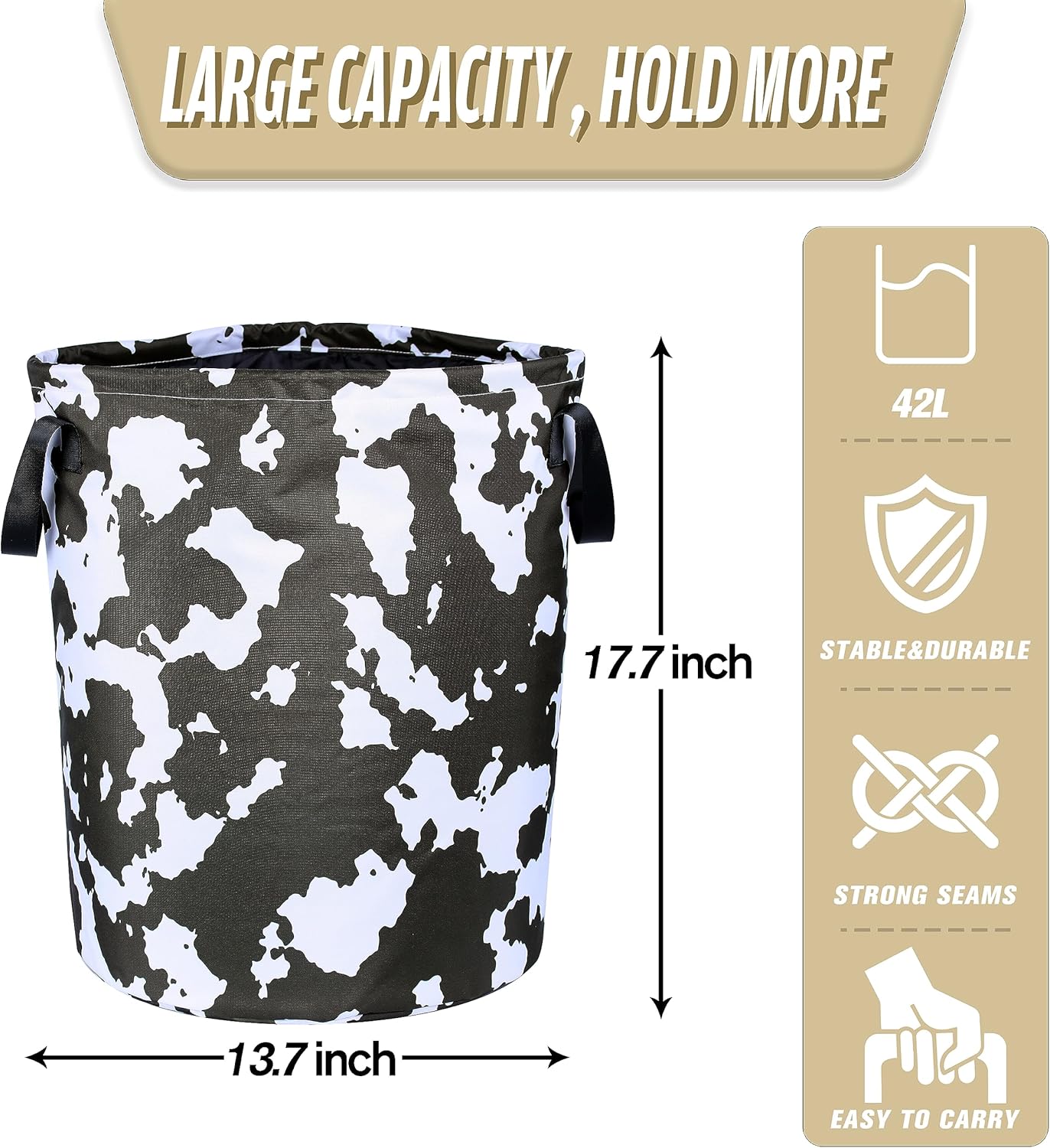NUTAINLA 17.7x13.7 Inch Cow Texture Laundry Basket Brown White Print Foldable Oxford Cloth Funny Tote Bag Laundry