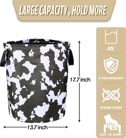 NUTAINLA 17.7x13.7 Inch Cow Texture Laundry Basket Brown White Print Foldable Oxford Cloth Funny Tote Bag Laundry