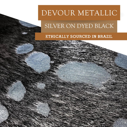 Sunshine Cowhides 100% Genuine Metallic Silver on Dyed Black Cowhide Rug - Modern Style Animal Skin Rug & Floor Carpet for Living Room, Bedroom, Kitchen & More - Extra Large (6x7-8 Ft.)