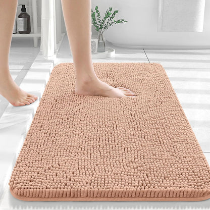 OLANLY Large Bathroom Rugs - Extra Soft Chenille Bath Mats with Rubber Backing | Quick Dry, Machine Washable, Peach 50x30
