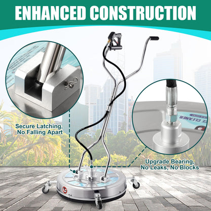 Tool Daily 24" Pressure Washer Surface Cleaner Attachment with Dual Handles, Stainless Steel Driveway Cleaner for Power Washer with Wheels, Pressure Wash Concrete, 4500 PSI