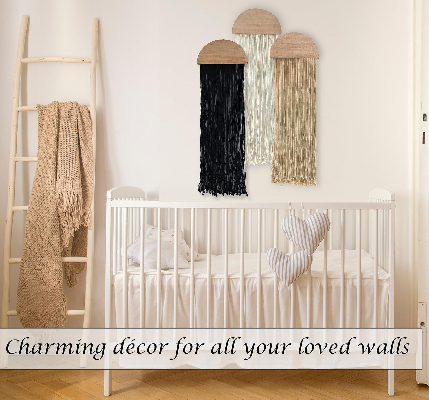 Induslyfe Macrame Wall Hanging 3 pcs Tapestry Woven Boho Home Chic Wall decor Bohemian Geometric Art Decor Bedroom Nursery Apartment Dorm Decoration Minimalistic Neutral Beige Black gift Birthday Xmas