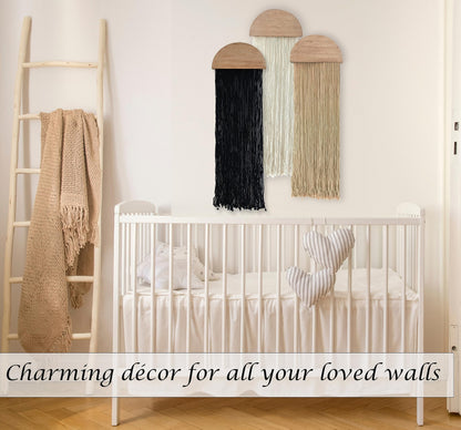 Induslyfe Macrame Wall Hanging 3 pcs Tapestry Woven Boho Home Chic Wall decor Bohemian Geometric Art Decor Bedroom Nursery Apartment Dorm Decoration Minimalistic Neutral Beige Black gift Birthday Xmas