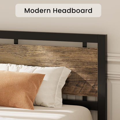 LIKIMIO California King Bed Frame with Headboard and Footboard, Metal Strong Supports, Easy Assembly, Noise-Free, No Box Spring Needed, Walnut