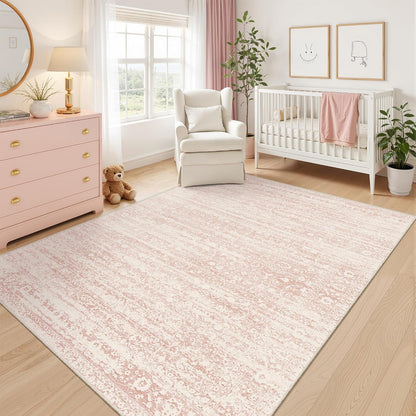 5x7 5'x7') Soalmost Pink Area Rugs for Baby Girl Nursery, Washable Rugs Vintage Floral Non-Slip Low Pile Soft Throw