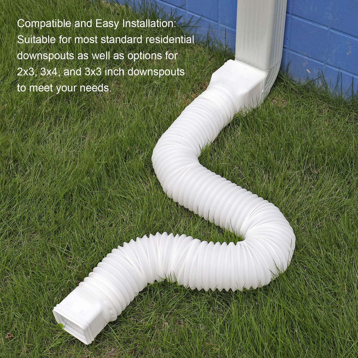 plusgutter White 1-Pack Rain Gutter Downspout Extensions Flexible, Drain Downspout Extender,Down Spout Drain Extender, Gutter Connector Rainwater Drainage,Extendable from 21 to 68 Inches