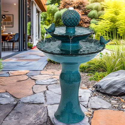 Sunnydaze 27" H 2-Tier Ceramic Water Fountain - Outdoor Water Feature for Patio, Yard, Balcony - Garden Fountain - Blue