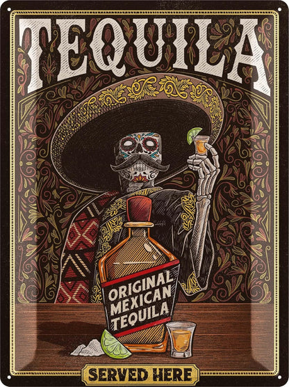 12x16" LANOLU XXL Vintage Tin Sign TEQUILA Wall Art, Vintage Retro Signs for Bar, Metal Sign La Cantina, Letrero de Bar