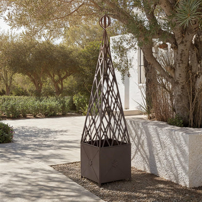 SAFAVIEH Outdoor Patio Furniture Collection - Caledonia Brown Iron Trellis Planter, Tall Weather-Resistant Garden Box (PAT5048B)
