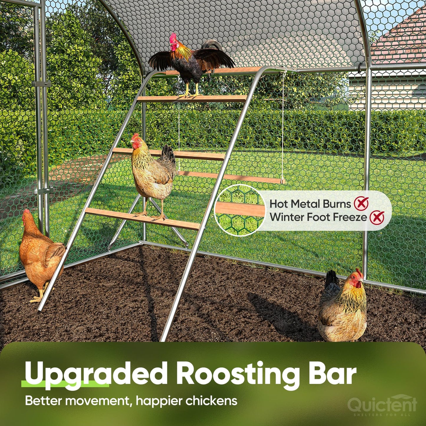 Quictent Essential Series 18x9x6.6ft Metal Chicken Coop Run with Climbing Ladder, Walk-in Outdoor Poultry Cage with PVC Coated Chicken Wire, Hen Duck Rabbit Farm House, Waterproof Anti-UV Cover