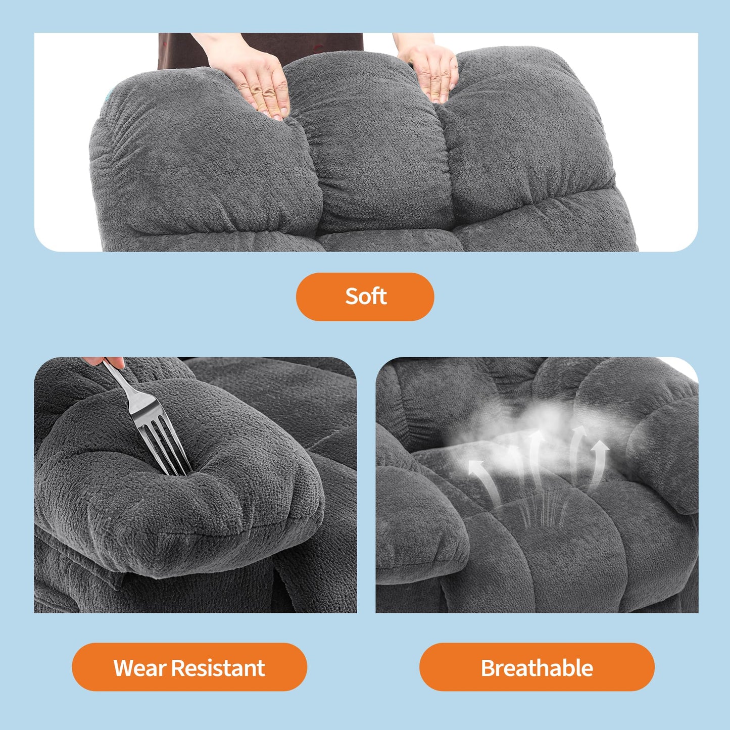 21.2'' Manual Recliner Chair,Ergonomic Overstuffed Breathable Fabric Reclining Chair with Side Pockets,Q235 Steel Frame Lazy Boy Recliner Single Sofa for Living Room Bedroom