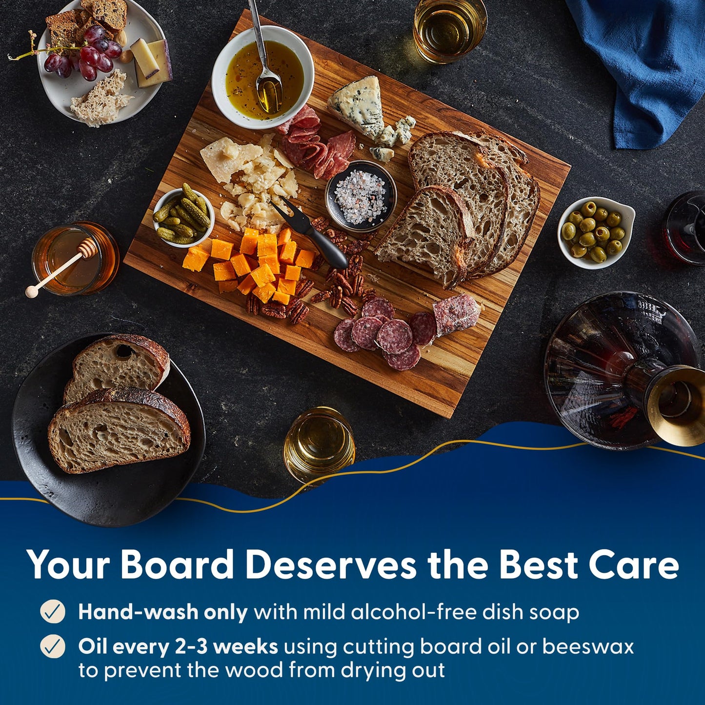 Sonder Los Angeles Laurel Cutting Board | Teak Edge Grain Cutting Board for Kitchen with Juice Groove | Reversible Charcuterie Butcher Block | Gift Box Included | 18x14x1.25 in