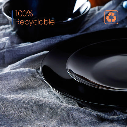 Dinnerware Sets for 6, LaGlint 18 Pieces Opal Glass Plates and Bowls Set, Dishwasher and Microwave Safe Dish Dinning Ware, Chip and Scratch Resistant Dishware Black