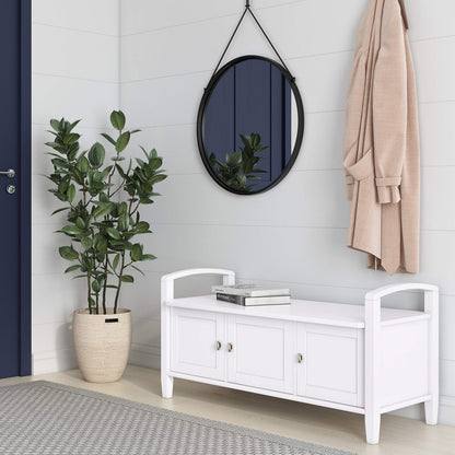SIMPLIHOME Warm Shaker Entryway Storage Bench - 44 inch Wide Solid Wood Storage Seat in White, Transitional Bench Seat for Mudroom or Living Room with Lift-Up Lid and Shaker-Style Panels