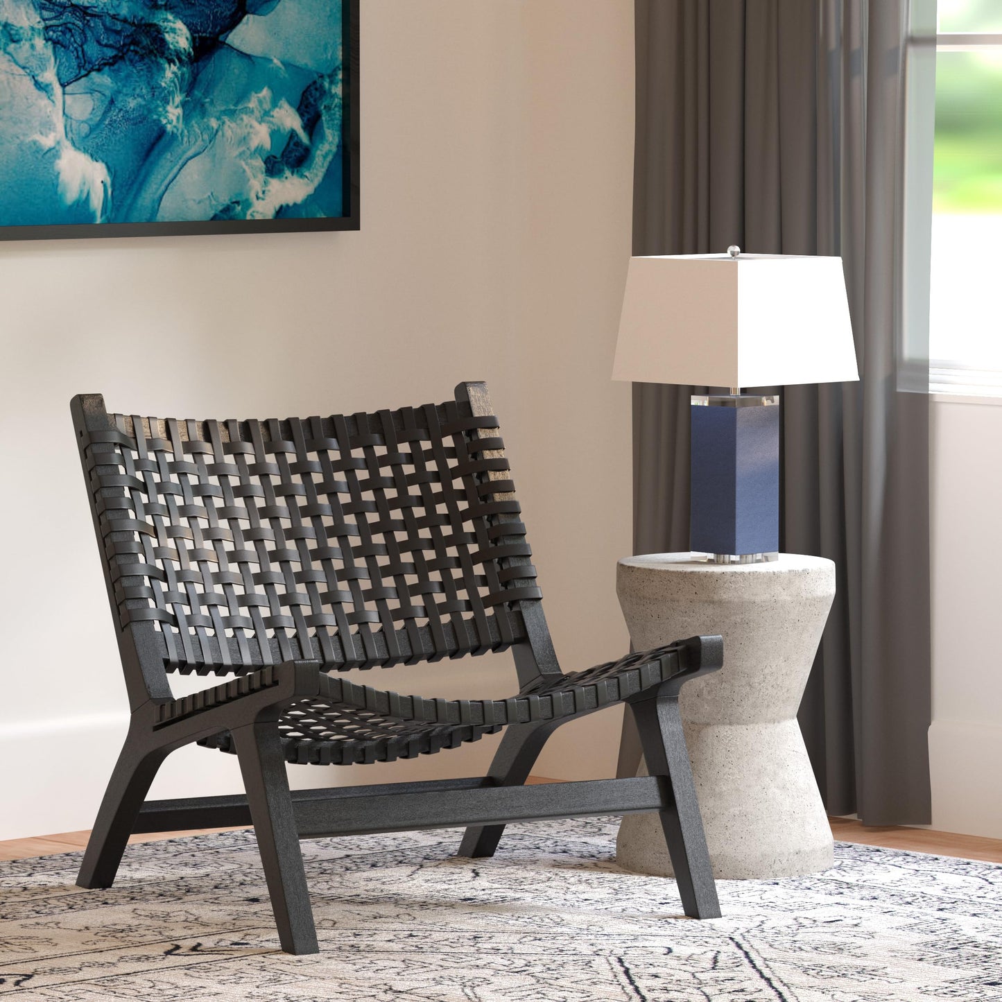 Safavieh Home Luna Black and Black Leather Woven Accent Chair