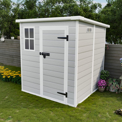 YOPTO 6x6 FT Storage Shed Garden House with Lockable Doors and Vents Waterproof Resin Outdoor Tool Cabinet W/Floor & Window,for Bicycles,Lawnmowers,Lawn,All Weather Use,Gray