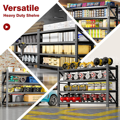 Fesbos 9000LBS Metal Steel Storage Shelves - 75" W Black 4 Tier Heavy Duty Rack Commercial Industrial Shelving with Adjustable Shelf for Basement Garage Warehouse - 75" W x 24" D x 70" H