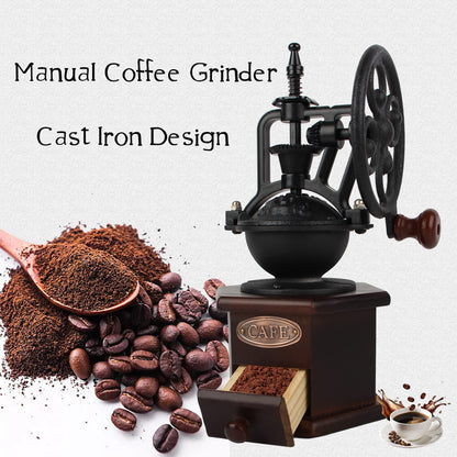 Coffee Grinder,Wooden Coffee Bean Grinder Manual Coffee Grinder Roller, Antique Coffee Mill with Cast Iron Hand Crank for Making Mesh Coffee, Decoration, Best Gift (Brown (six deformation base))