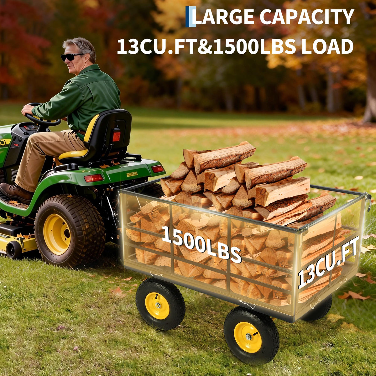 Heavy Duty 1500 Lbs Capacity Mesh Steel Garden Cart Folding Utility Wagon with Removable Sides, Garden Cart on Wheels for Gardening Soil, Tools, and Plant Transport
