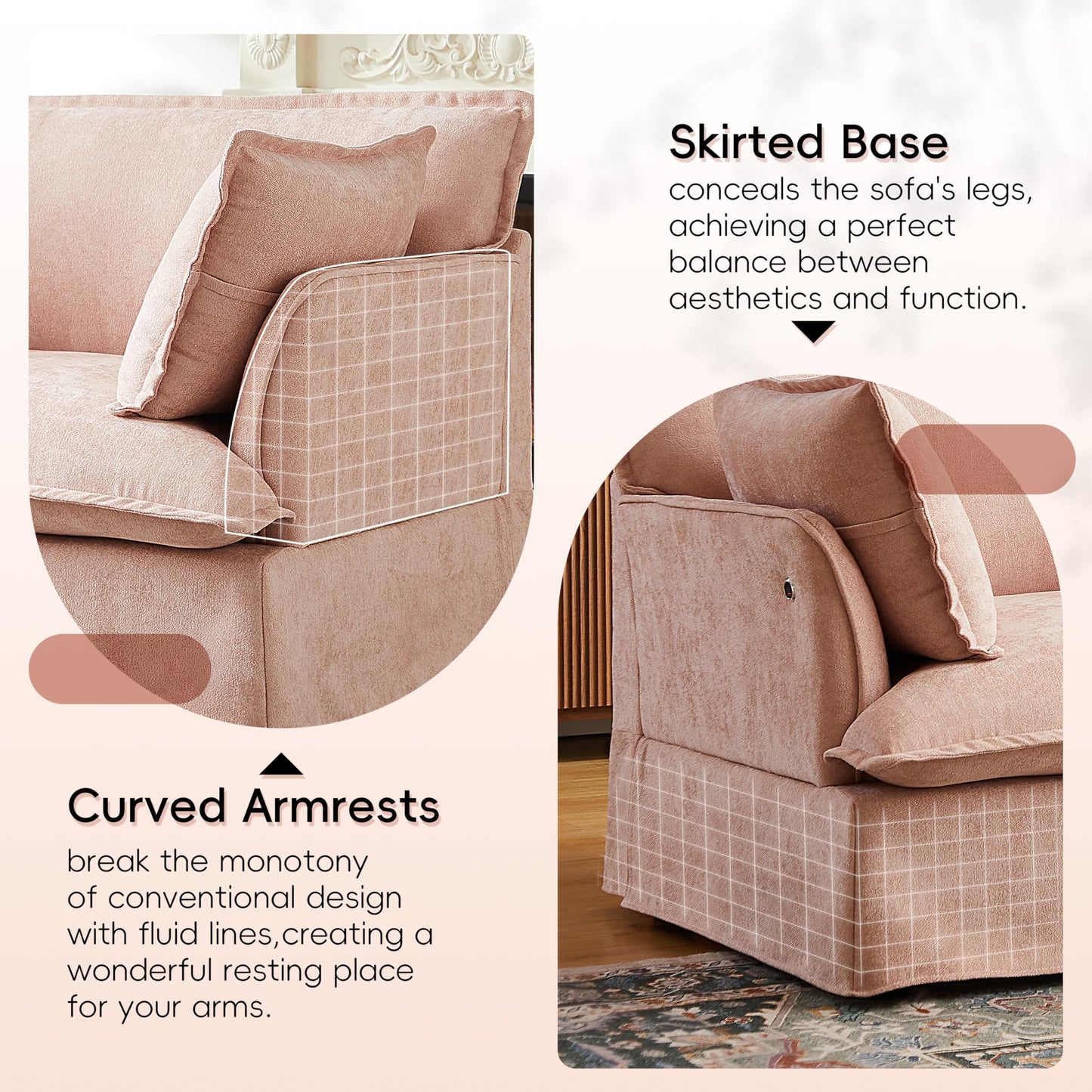 Merax 47.2" Oversized Accent Chair with Dual-Port Charging, Skirted Base, Deep and Wide Seat, Cloud-Like Comfy Single Sofa, Modern Design for Living Room&Apartment, Chenille,Pink
