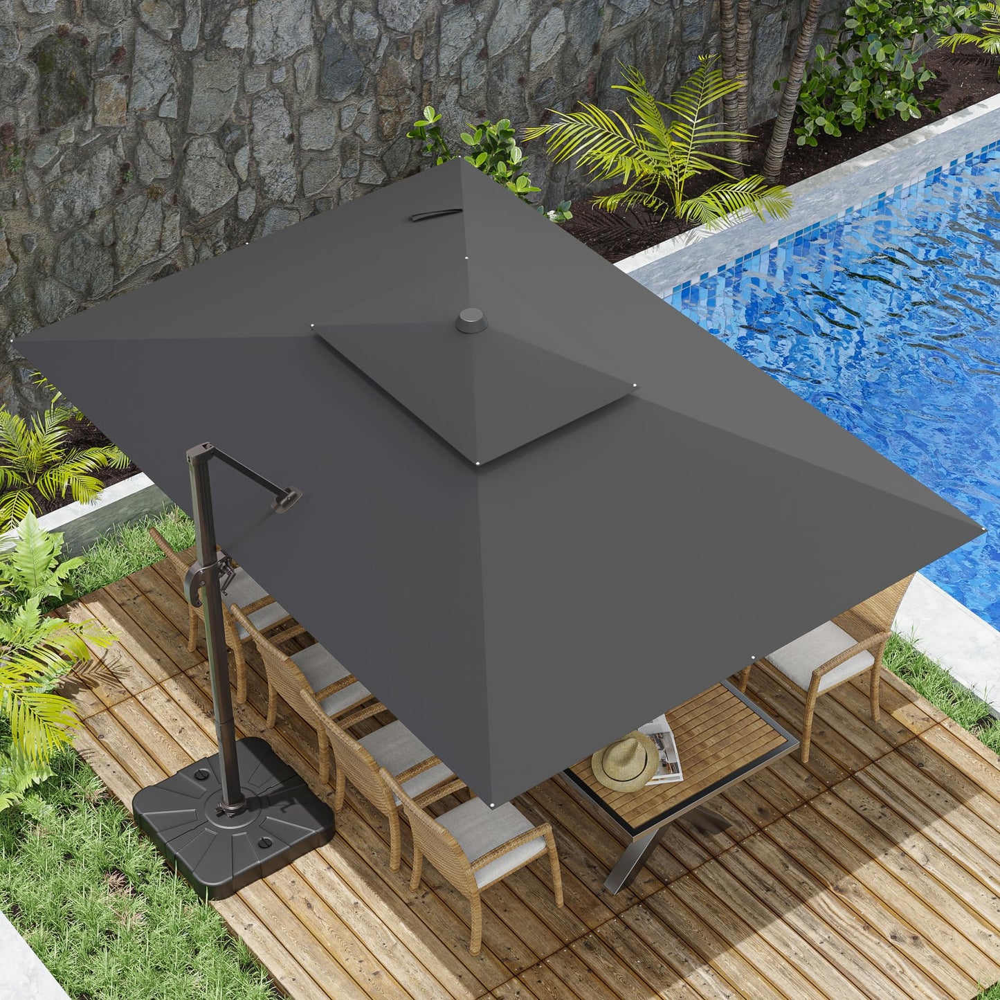 ZLACUIU 10x13FT Cantilever Outdoor Patio Umbrellas, Double Top Large Rectangle Umbrella, Heavy Duty 360° Rotation Offset Outdoor Sun Shade Umbrella for Garden Deck Pool Backyard Patio, Grey