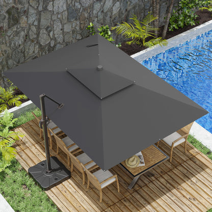 ZLACUIU 10x13FT Cantilever Outdoor Patio Umbrellas, Double Top Large Rectangle Umbrella, Heavy Duty 360° Rotation Offset Outdoor Sun Shade Umbrella for Garden Deck Pool Backyard Patio, Grey