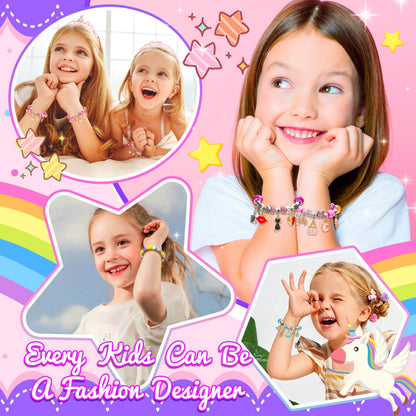 AMAZING TIME 130 Pcs Charm Bracelet Making Kit, Jewelry Toy for Girl Age 8-12 Beads Craft Set for 5 6 7 8 9 10 11 12 Year Old Teenage Birthday Gift