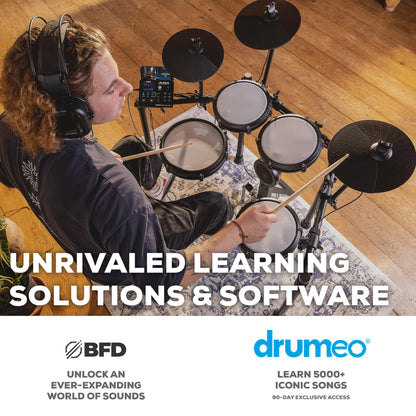 Alesis Nitro Max Kit Compact Electric Drum Kit with Quiet Mesh Pads, 10" Dual-Zone Snare, Bluetooth, 440+ BFD Sounds, Drumeo, USB MIDI, Kick Pedal