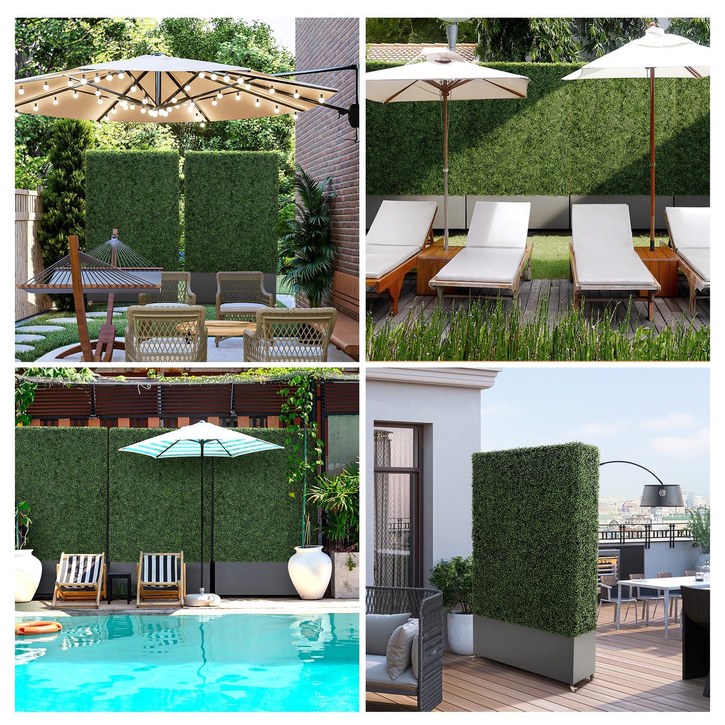 ODQPIS Artificial Boxwood Hedge Wall with Dark Grey Planter Box, Greenery Fake Faux Grass Panels Backdrop Divider 48" WX48 HX14 D