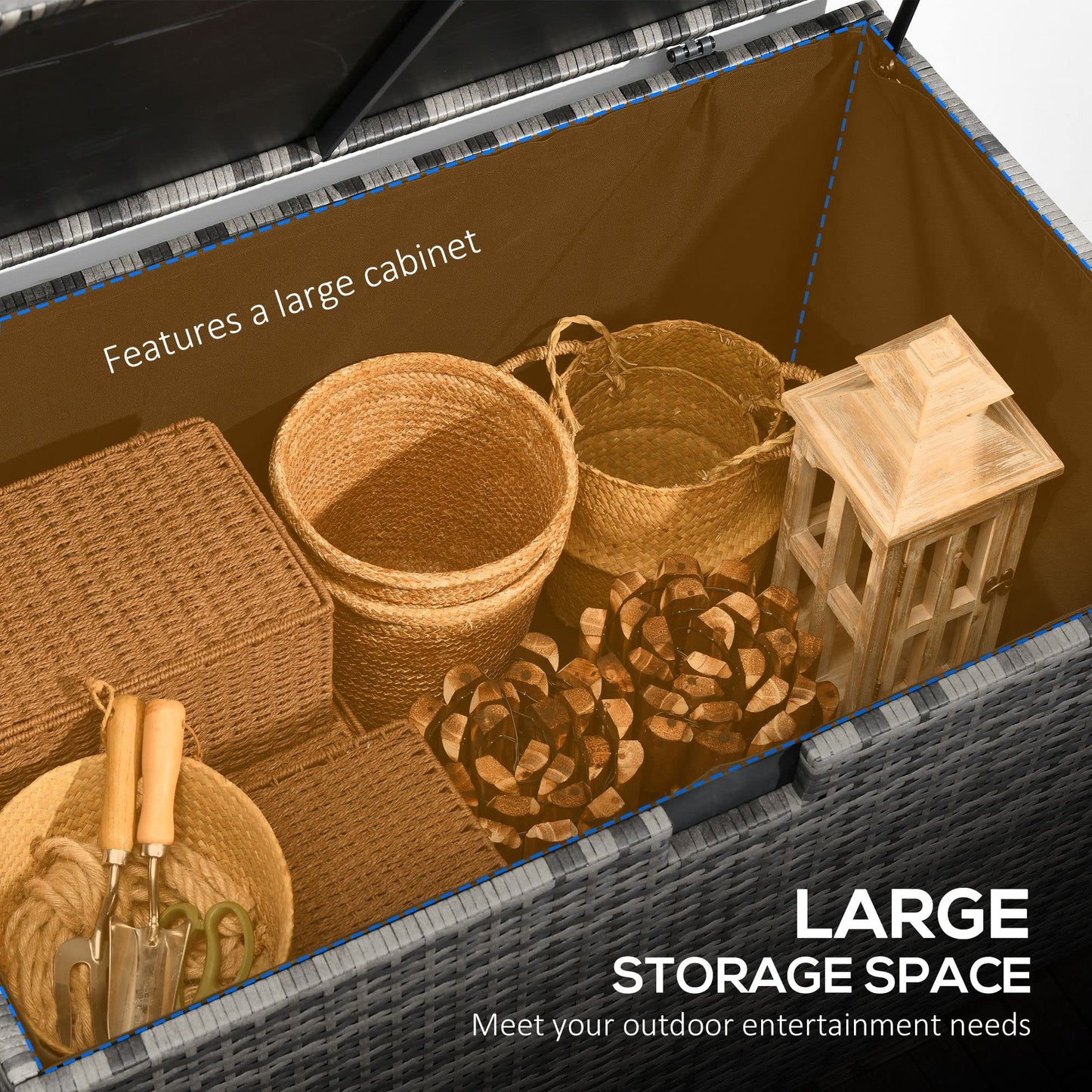 113 Gallon Deck Box, Rattan Outdoor Storage Box, Waterproof Storage Container for Indoor, Patio Furniture Cushions, Pool Supplies, Garden Tools, Dark Gray